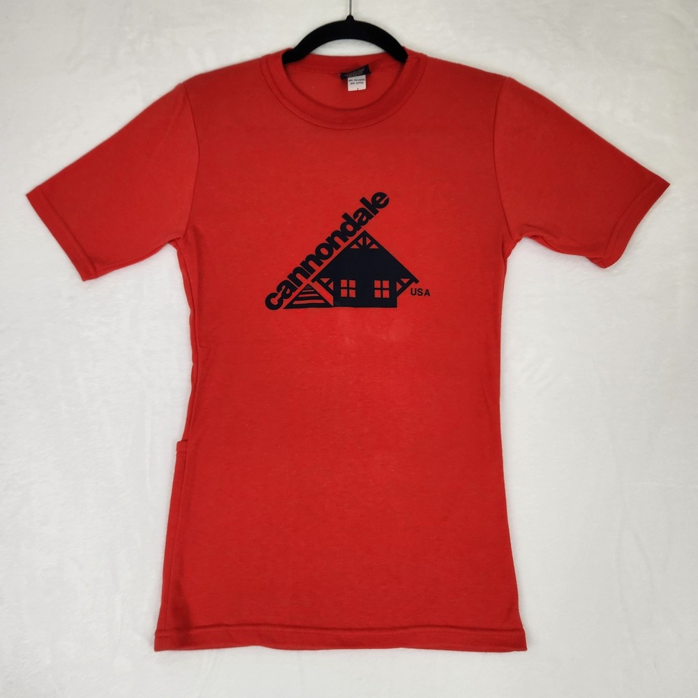 Vintage Cannondale USA Cycling Jersey Red Graphic T-Shirt Rear Pockets Size P